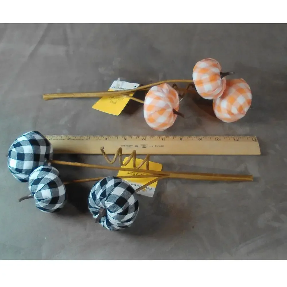 Harvest Pick Lot Plaid/Gingham Pumpkin Decoration Orange & Black Celebrate! NWT